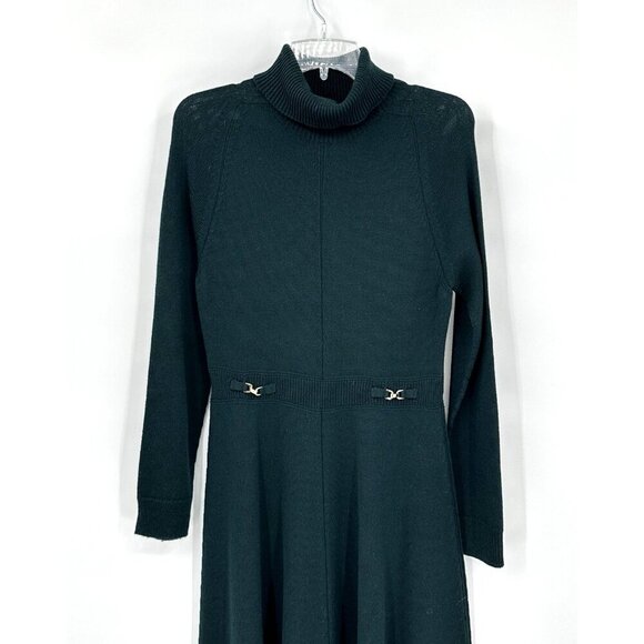 turtleneck sweater dress 100% wool long sleeve forest green N2 US 6 - Picture 8 of 14